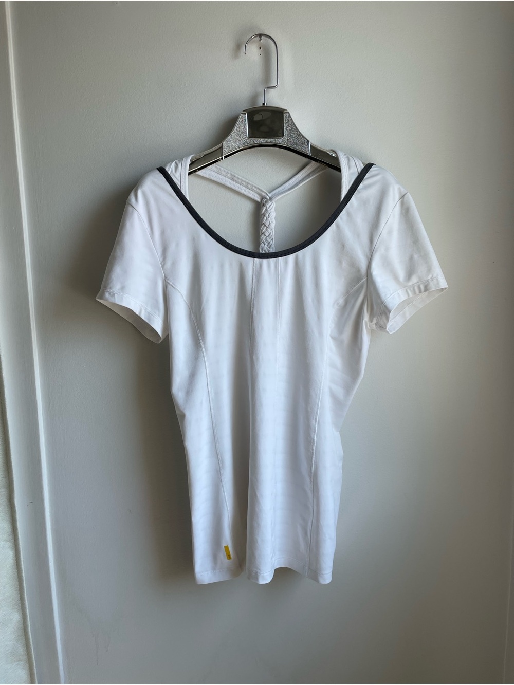 Lole White Short-Sleeve Scoop Neck Workout Top with Braided Back Strap